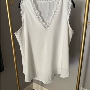 Elegant White Lace Trim Sleeveless Top